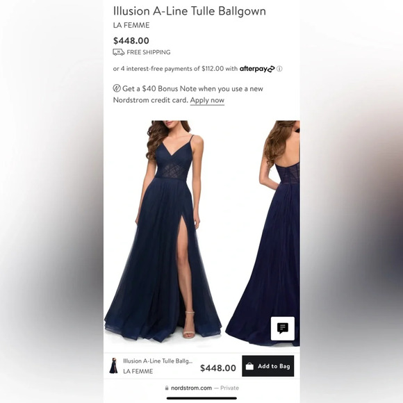 NWT La Femme Illusion A-Line Tulle Ballgown Navy Size 6 - Picture 3 of 16